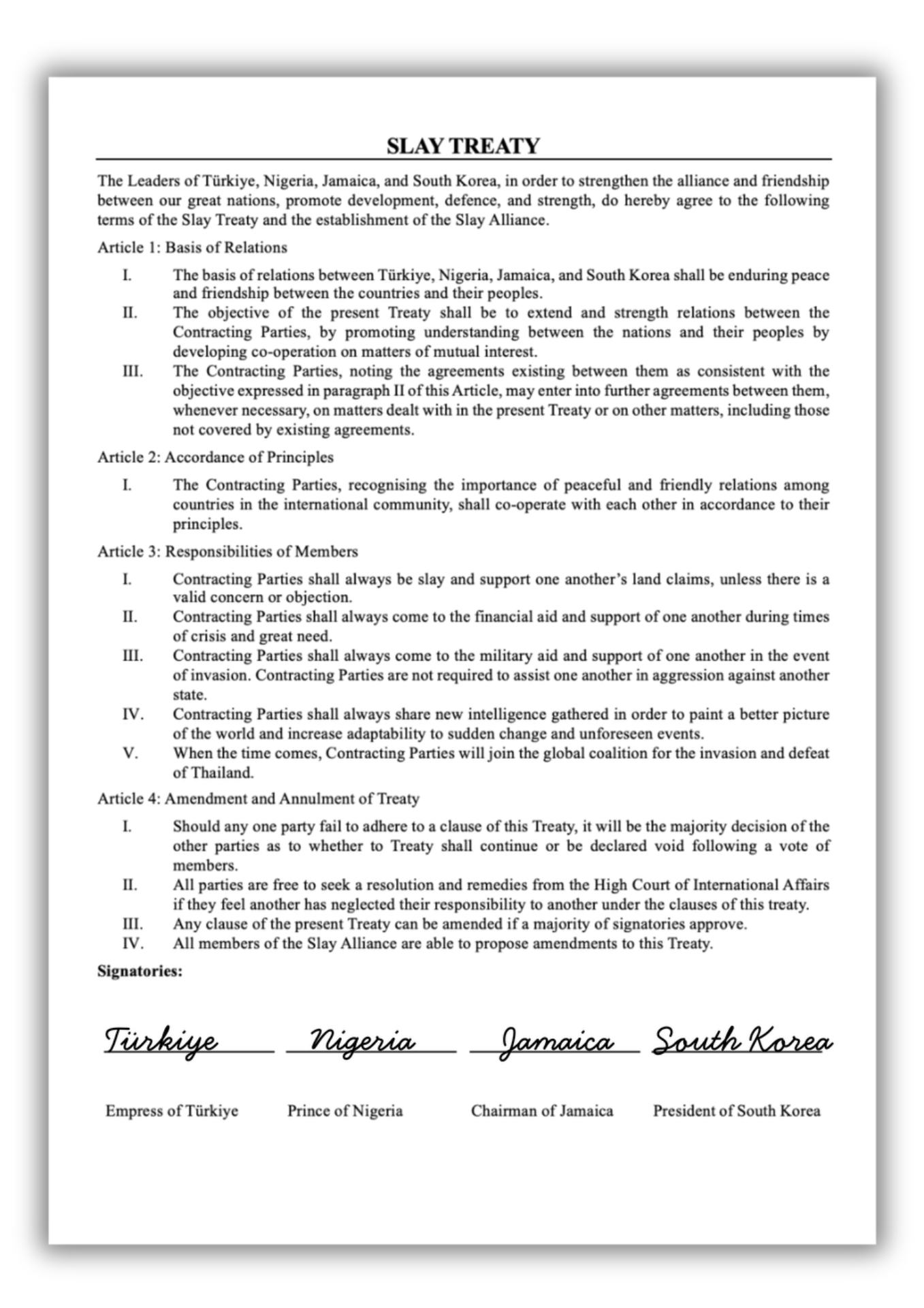 The Slay Treaty - foundation of the "Slay Alliance"